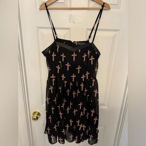 Forever 21 Plus Sizes Black mini dress with pink and white floral crosses, XL